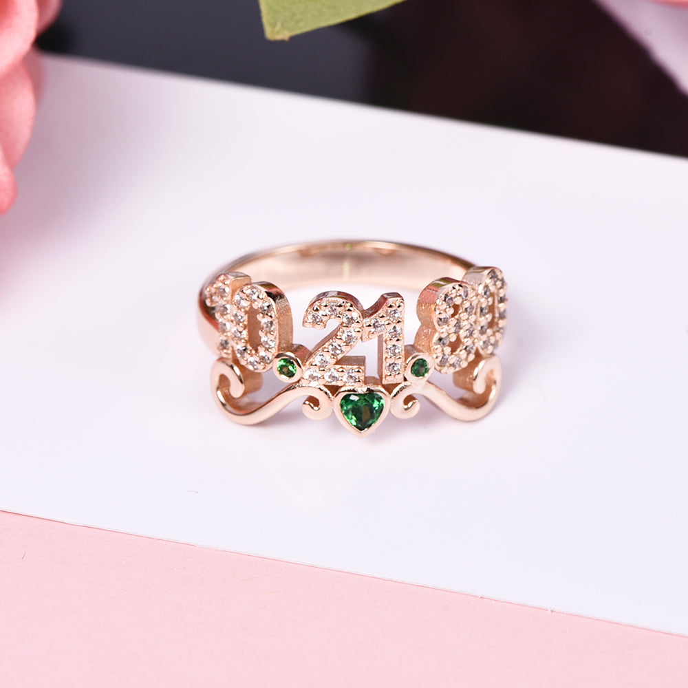 Personalized CZ Pave Date Ring with Birthstone and Heart Anniversary Ring-silviax