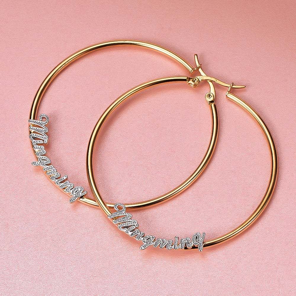Gold Plated Personalized Two Tone Hoop Name Earrings-silviax