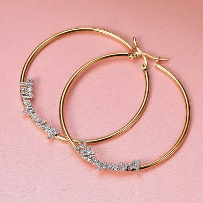 Gold Plated Personalized Two Tone Hoop Name Earrings-silviax