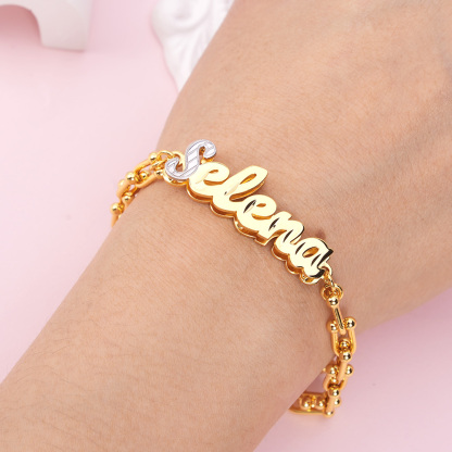 U Type Chain Two Tone Nameplate Personalized Custom Name Bracelet-silviax