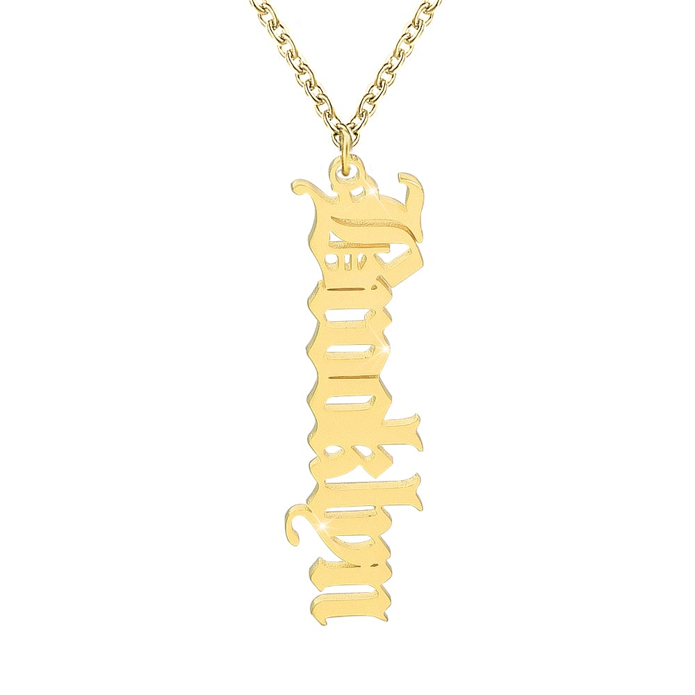 Vertical Old English Gold Plated Personalized Custom Name Necklace-silviax
