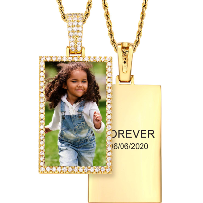 Square Pendant Personalized Custom Text Photo Necklace Gold Plated-silviax