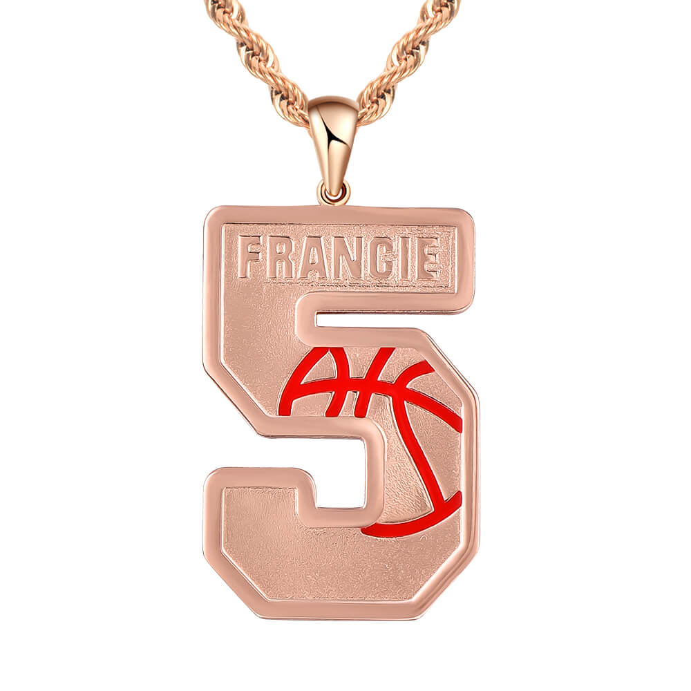 Basketball Sports Number With Name Personalized Custom Rose Gold Number Necklace-silviax