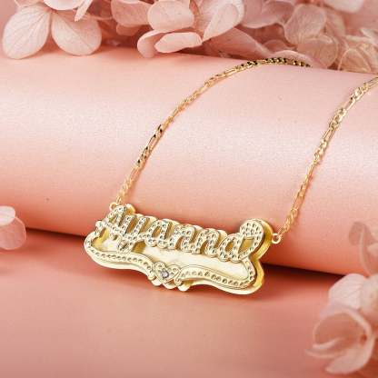 Gold Plated Personalized Double Layer Heart Name Necklace with Birthstone-silviax