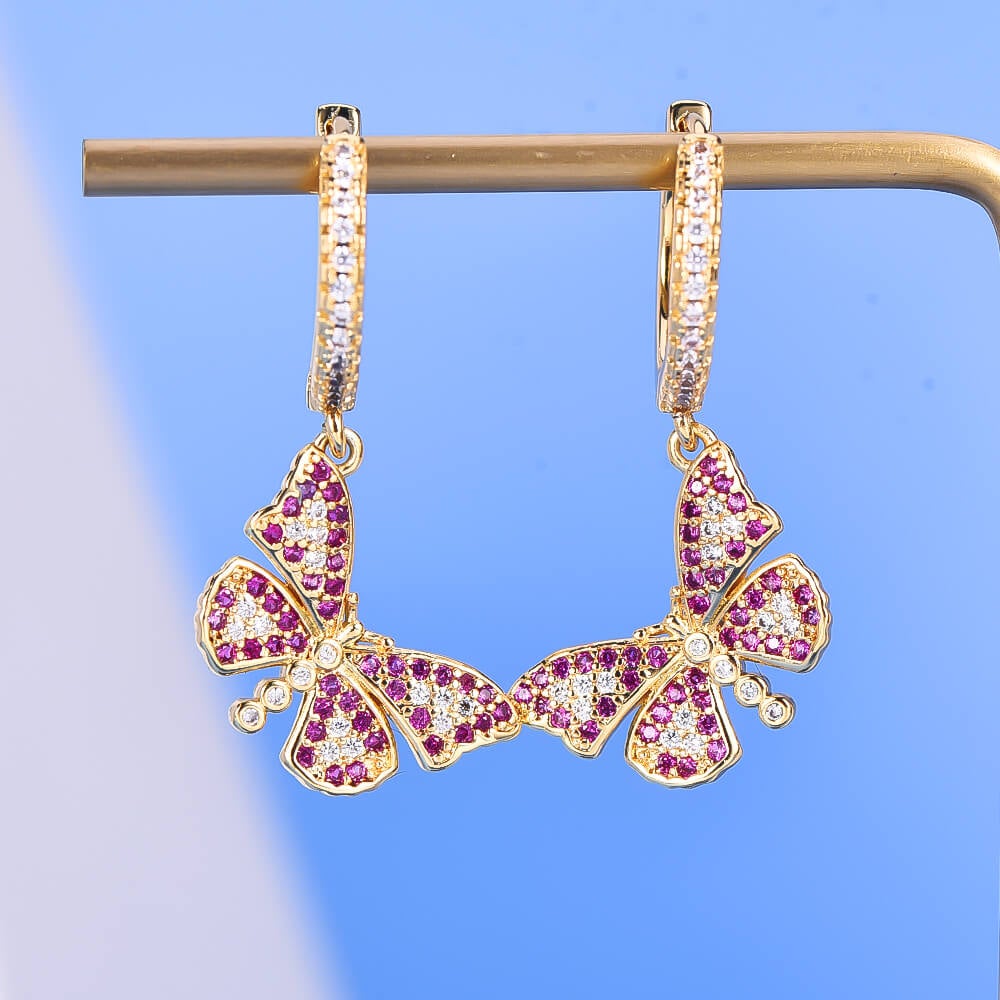 Gold-plated Zircon Butterfly Earrings-silviax