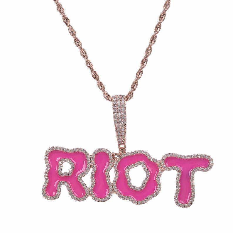 Iced Out Chocker Custom Personalized Pink Enamel 2 to 5 Letters Initial Name Necklace Hip Hop Style
