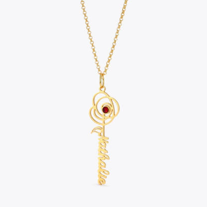 Flower Vertical Pendant With Birthstone Personalized Custom Name Necklace Mother Gift-silviax
