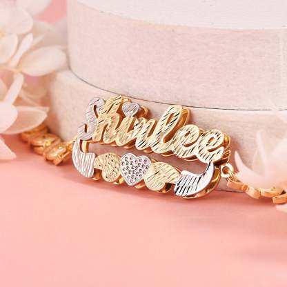 Double Layer Two Tone XOXO Chain with Heart Personalized Custom Gold Plated Name Bracelet-silviax