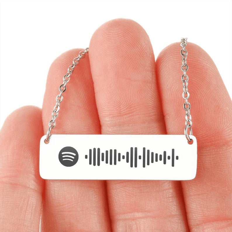 Spotify Scannable Code Music Necklace Personalized Gold Plated-silviax