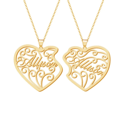 Personalized Gold Plated Best Friend Two Heart Charm Name Necklace-silviax
