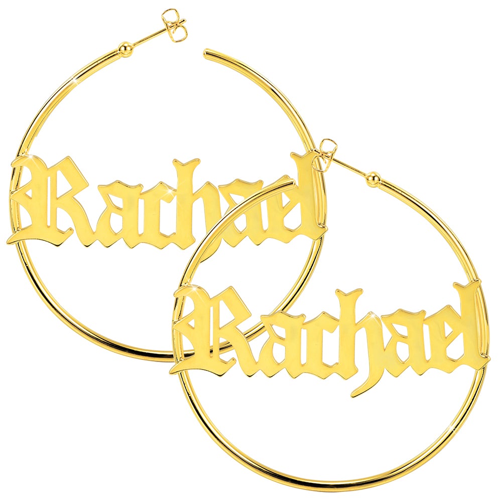 Gold Plated Personalized Old English Hoop Name Earrings-silviax