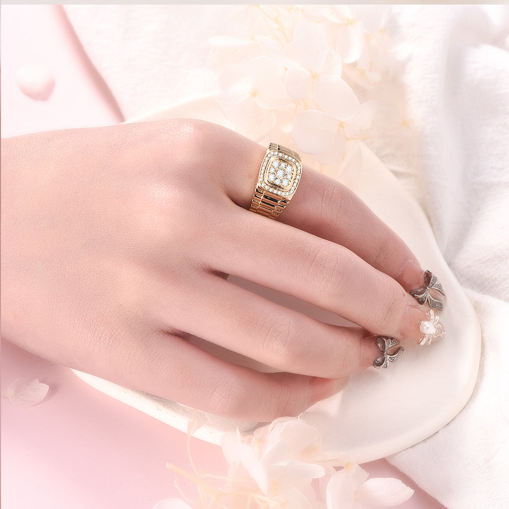 CZ Watch Band Style Personalized Engraved Square Cluster Ring-silviax