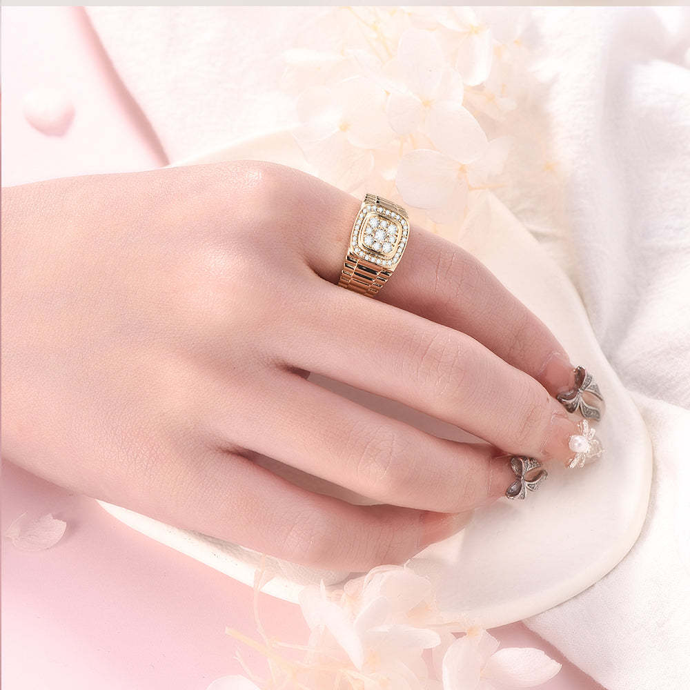 CZ Watch Band Style Personalized Engraved Square Cluster Ring-silviax