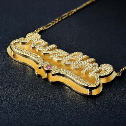Gold Plated Personalized Double Layer Heart Name Necklace with Birthstone-silviax