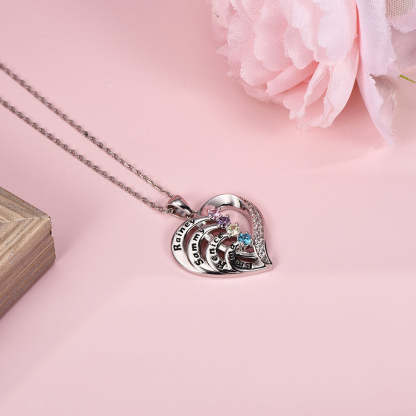 2 To 4 Names With Birthstones Heart Pendant Personalized Custom Family Necklace-silviax