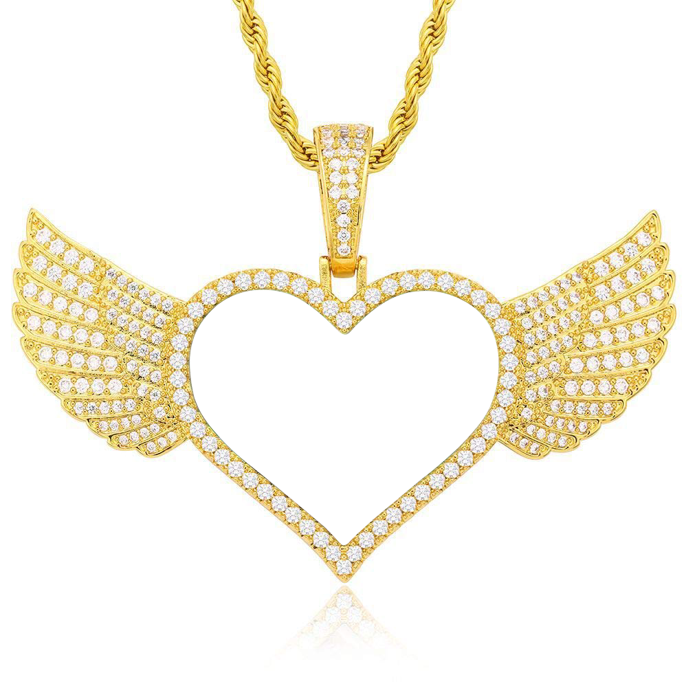 Angel Wings Heart Pendant Gold Plated Personalized Photo Necklace-silviax
