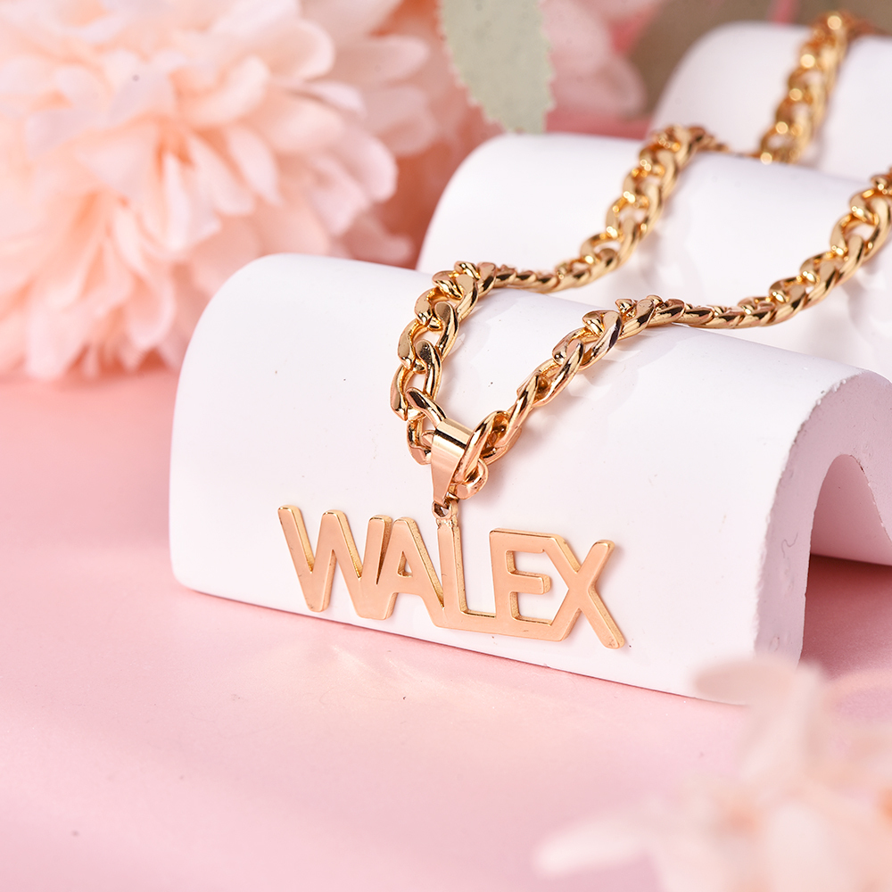 Capital Letter Nameplate Pendant Personalized Custom Name Necklace 6mm Cuban Chain-silviax