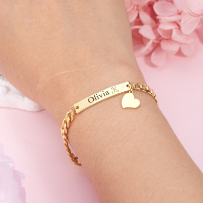 Personalized Crown and Teddy Nameplate Necklace and Heart Pendant Engraved Bar Name Bracelet Set-silviax