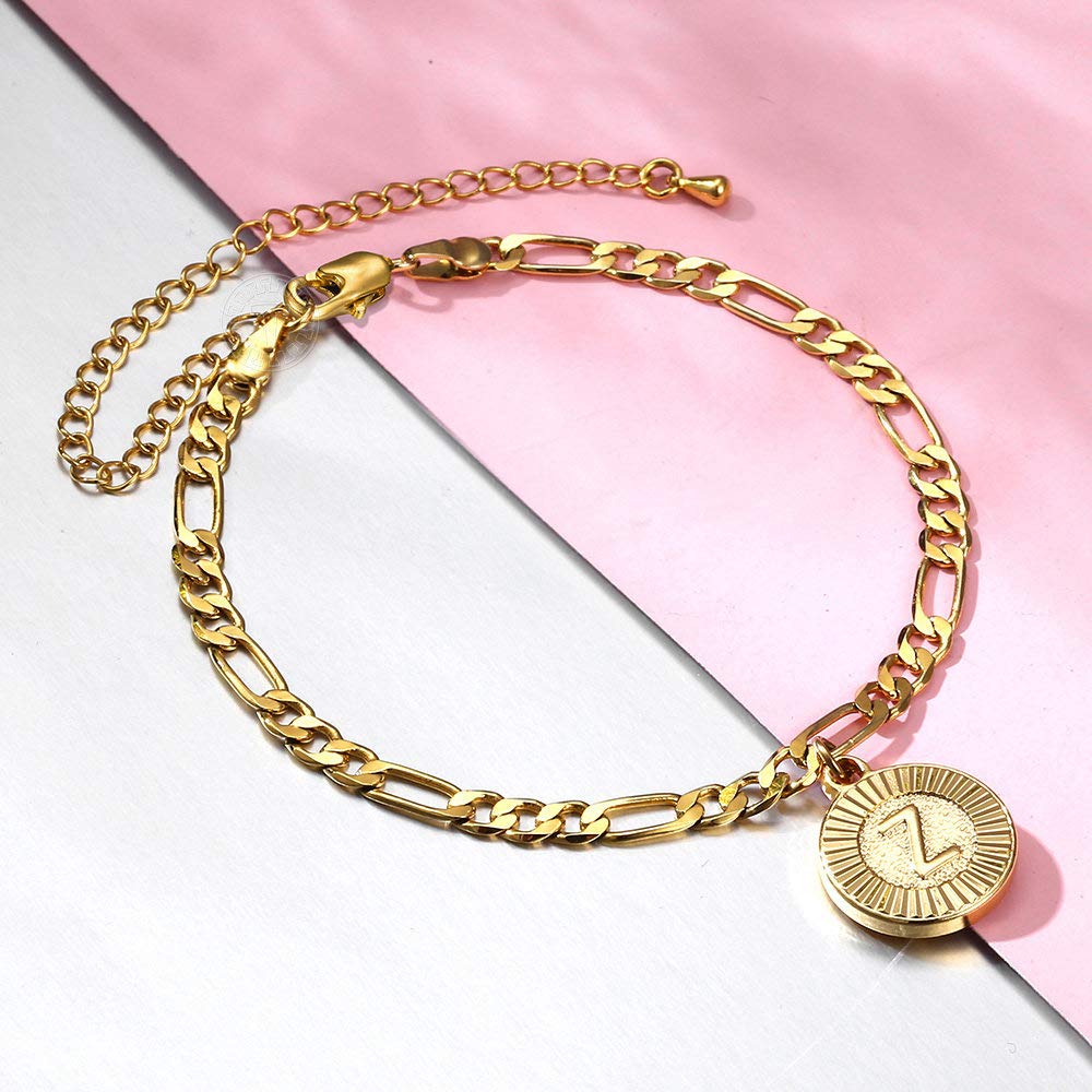 Round Letter Gold Plated Initial Anklet-silviax