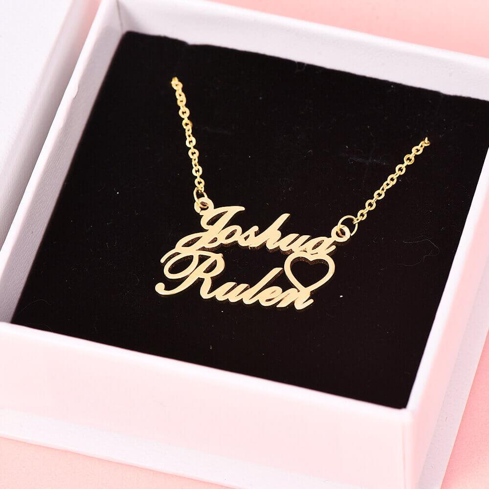 925 Sterling Silver Two Names Hollow Heart Nameplate Pendant Personalized Custom Name Necklace-silviax