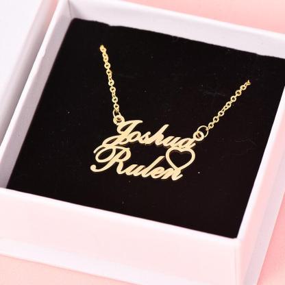 925 Sterling Silver Two Names Hollow Heart Nameplate Pendant Personalized Custom Name Necklace-silviax