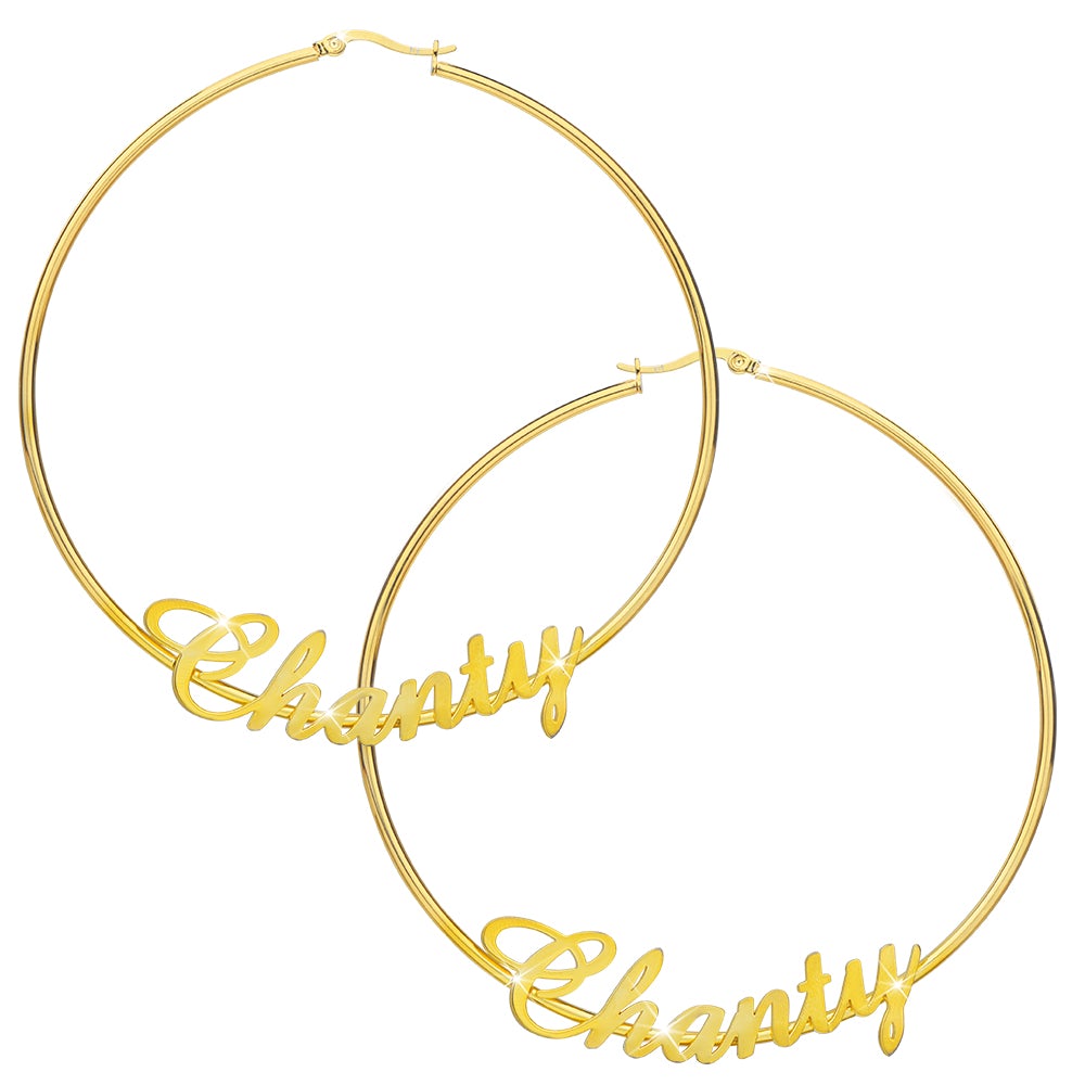 60mm Customized Hoop Gold Plated  Name Earring-silviax