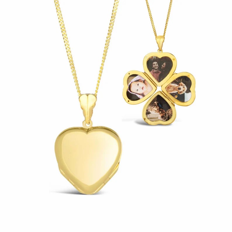 Personalized Gold Plated Four Picture Heart Locket Custom Photo Necklace Anniversary Gift-silviax