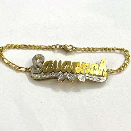 3D Double Layer Two Tone With Heart Personalized Custom Gold Plated Name Bracelet-silviax