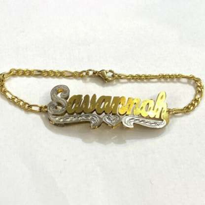 3D Double Layer Two Tone With Heart Personalized Custom Gold Plated Name Bracelet-silviax