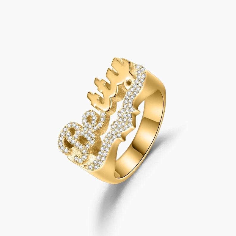 Custom Personalized Gold Plated Bling Bling Heart Name Ring-silviax
