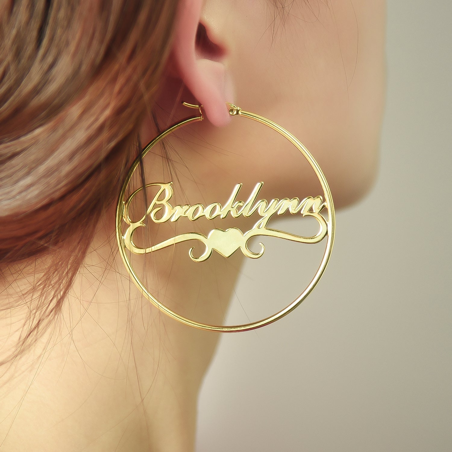Gold Plated Personalized Hoop Name Earrings with Heart-silviax