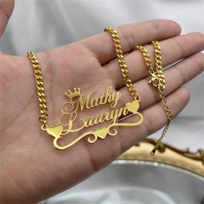 Three Heart and Crown Two Name Pendant Personalized Name Necklace-silviax