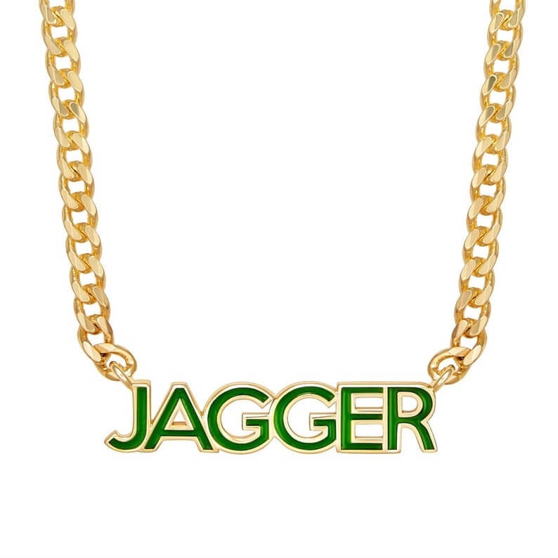 Green Enamel Nameplate Personalized Custom Gold Plated Name Necklace-silviax