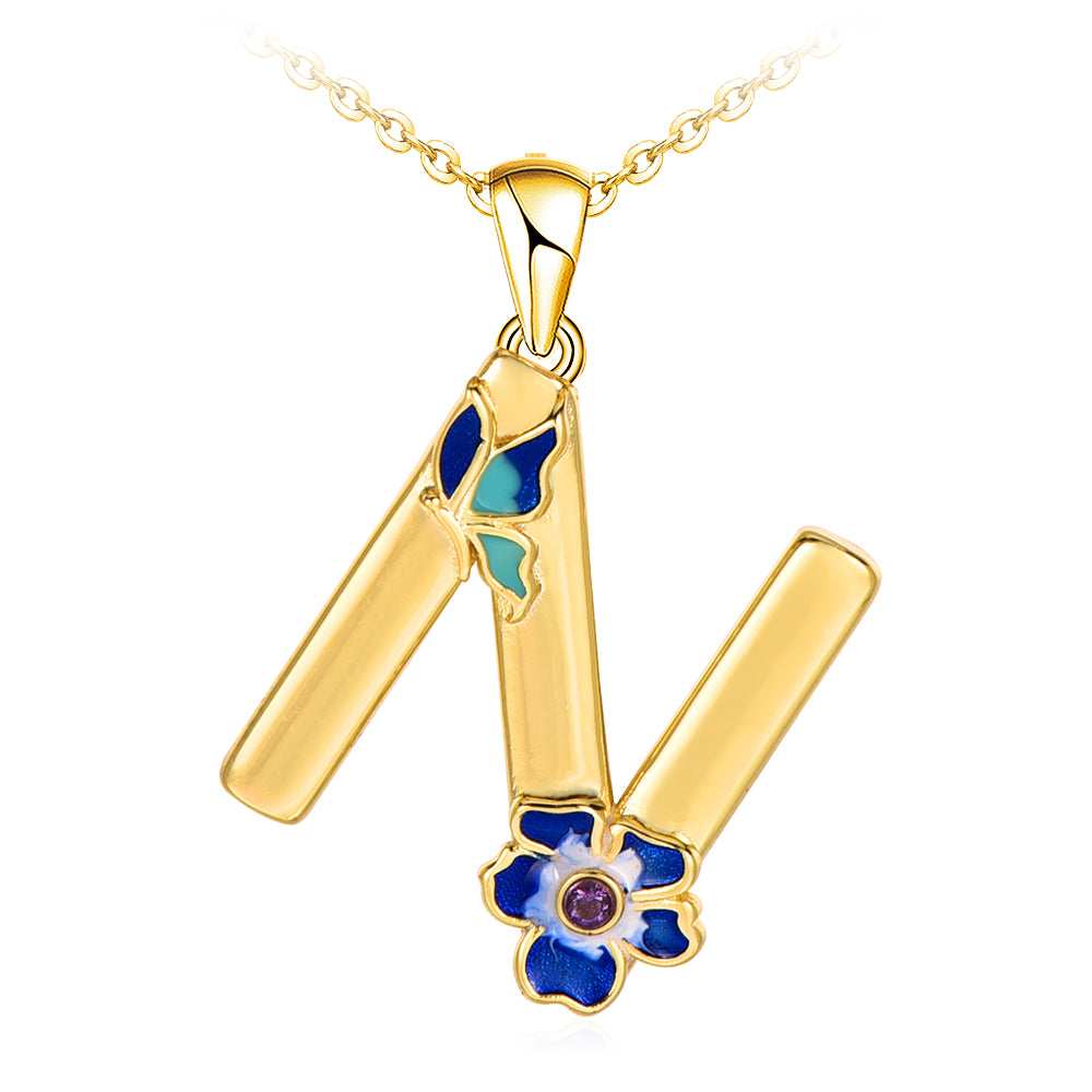 Flower Letter Pendant Personalized Custom Gold Plated Initial Necklace-silviax