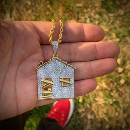 Hip Hop Style Gold Plated Trap House Pendant Necklace-silviax