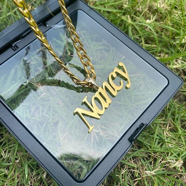 Letter Nameplate Pendant With Cuban Chain Personalized Custom Gold Plated Name Necklace-silviax