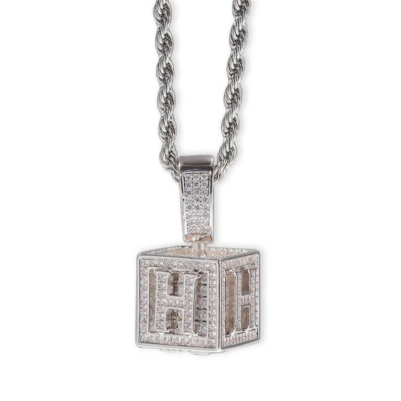Hip Hop Box Letter Personalized Custom Cubic Zircon Initial Name Necklace-silviax