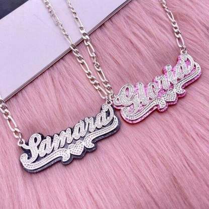 Double Layer Acrylic White Gold Nameplate with Heart Personalized Custom Name Necklace-silviax