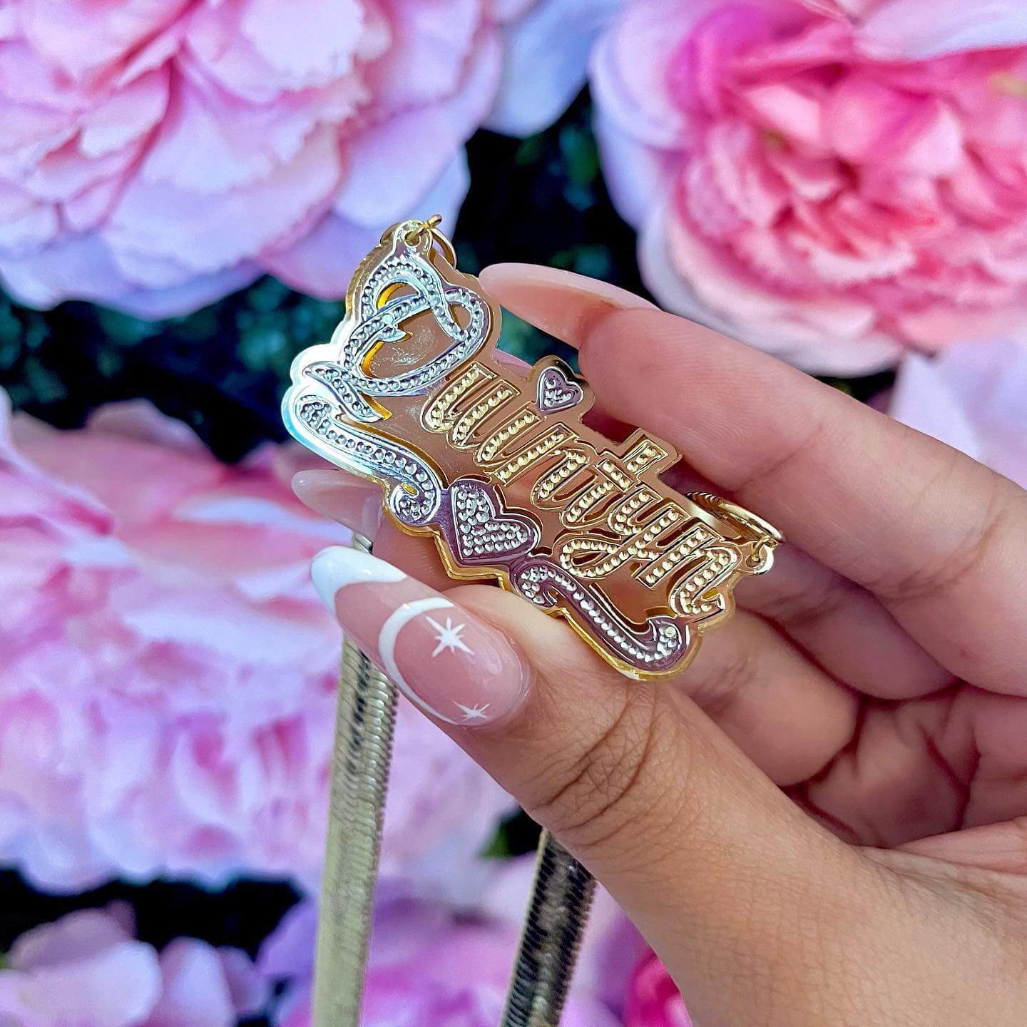 Double Layer Two Tone Heart Nameplate With Snake Chain Personalized Custom Name Necklace-silviax