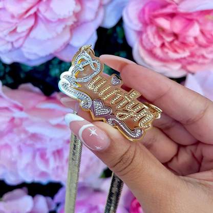 Double Layer Two Tone Heart Nameplate With Snake Chain Personalized Custom Name Necklace-silviax