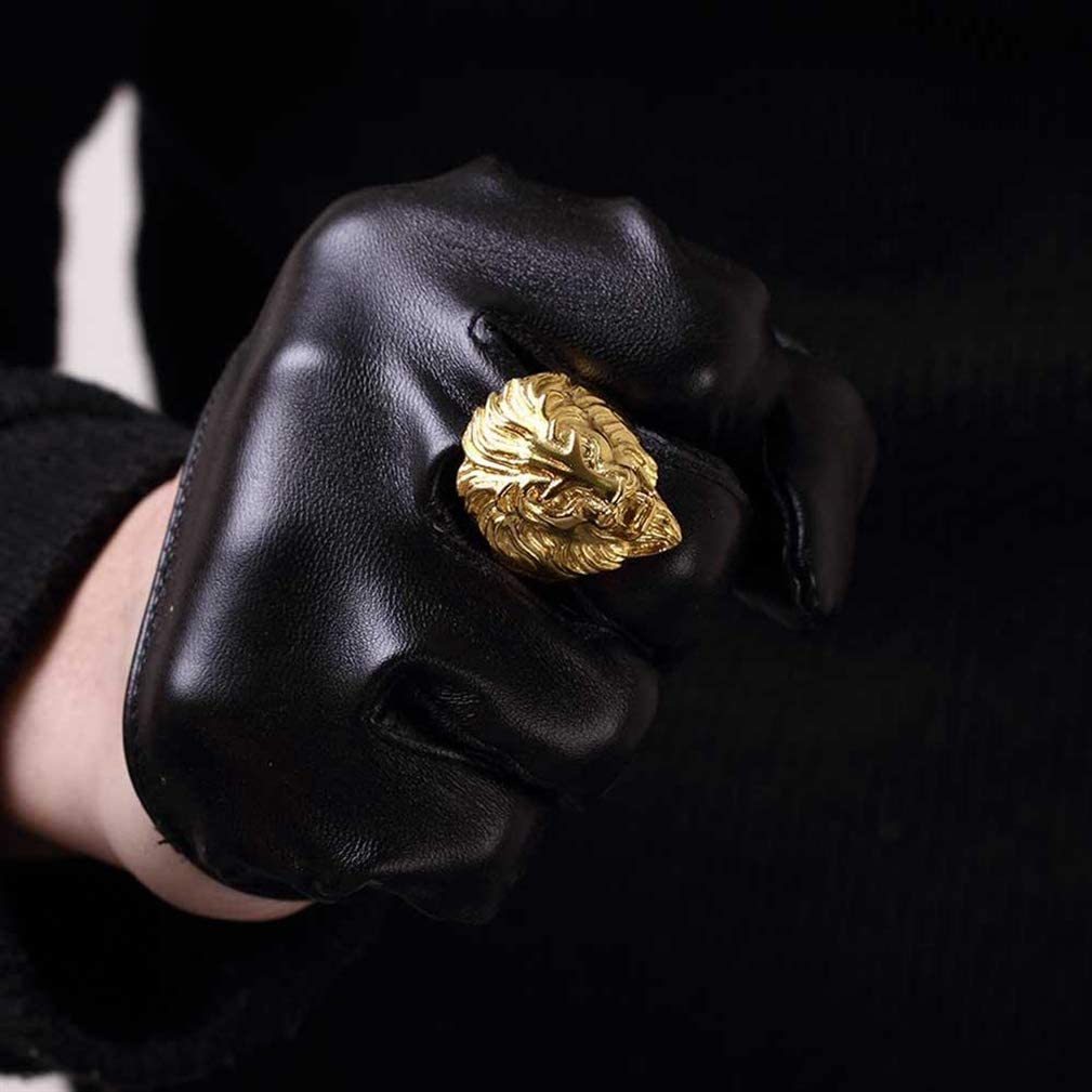 Vintage Gold Plated Lion Head Rings Heavy Metal Rock Punk Gothic Style Jewelry for Men-silviax