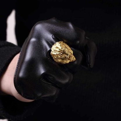 Vintage Gold Plated Lion Head Rings Heavy Metal Rock Punk Gothic Style Jewelry for Men-silviax
