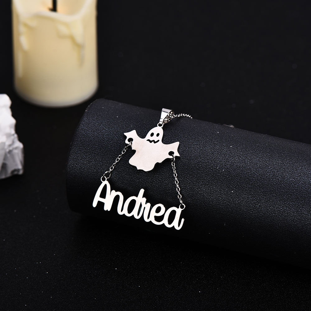 Halloween Cute Scary Boo Ghost Personalized Custom Name Necklace