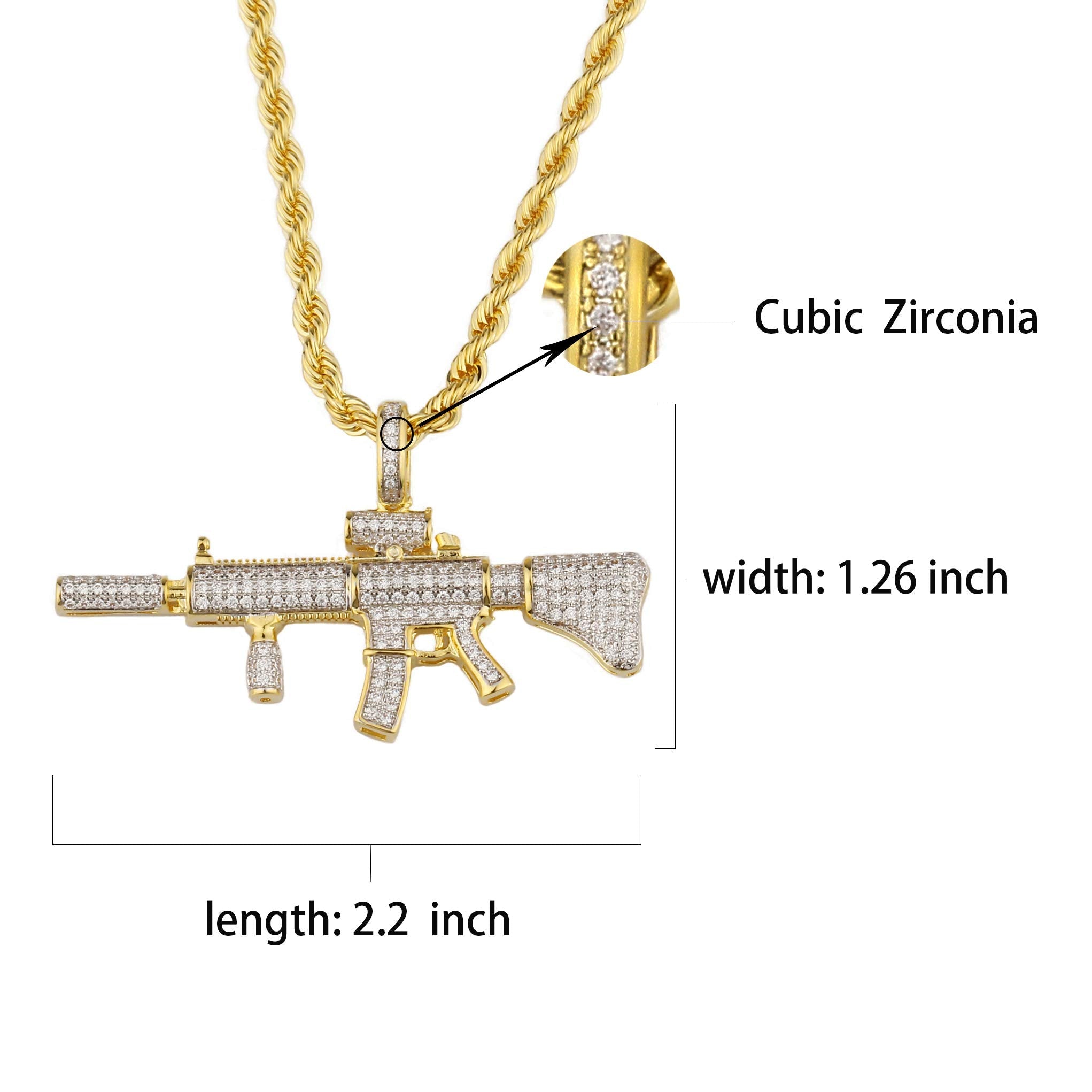 Gun Pendant Necklace Gold Plated Hip Hop Style Jewelry for Rapper-silviax