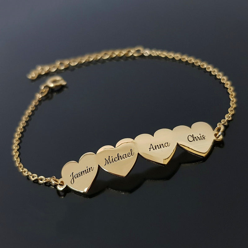 1 TO 4 Names Heart Shaped Personalized Custom Gold Plated Engraved Bracelet-silviax