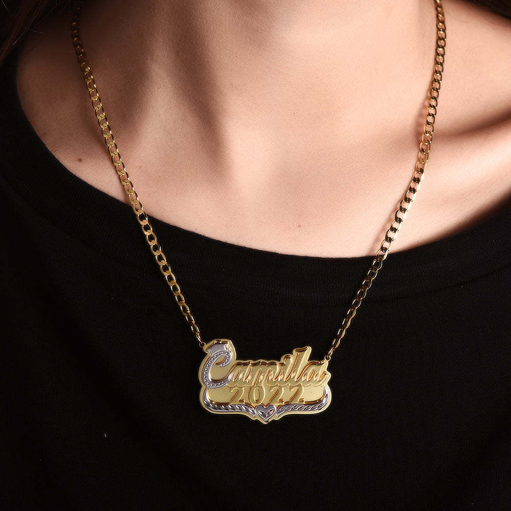 Double Plate Two Tone with Heart Personalized Graduation Cap Name and Year Necklace-silviax