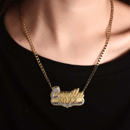 Double Plate Two Tone with Heart Personalized Graduation Cap Name and Year Necklace-silviax
