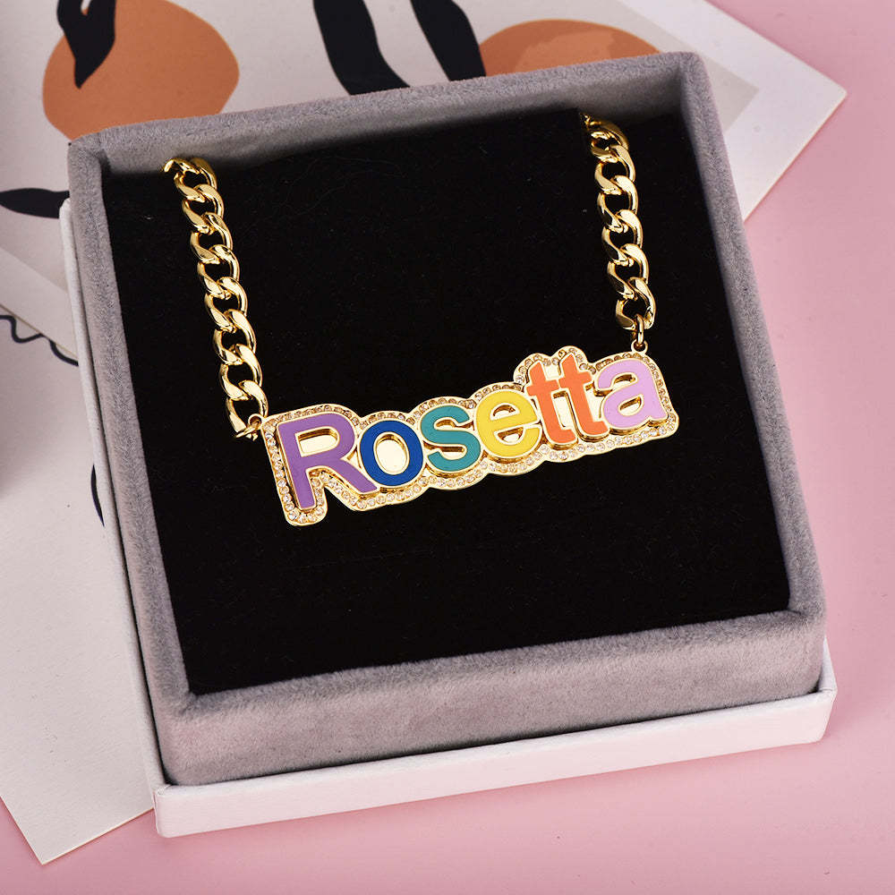 Personalized Gold Plated Multicolor Acrylic Name Necklace-silviax