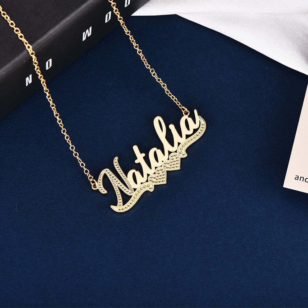 Two Hearts Nameplate Pendant Personalized Custom Gold Plated Name Necklace-silviax