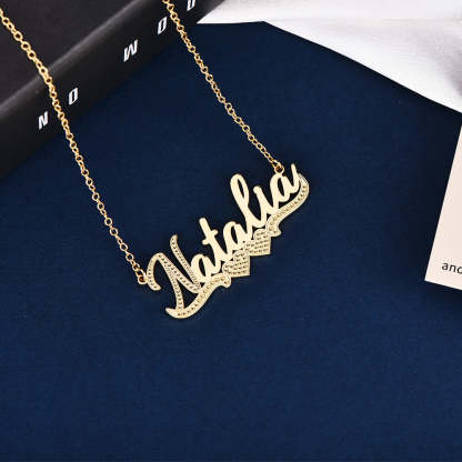 Two Hearts Nameplate Pendant Personalized Custom Gold Plated Name Necklace-silviax